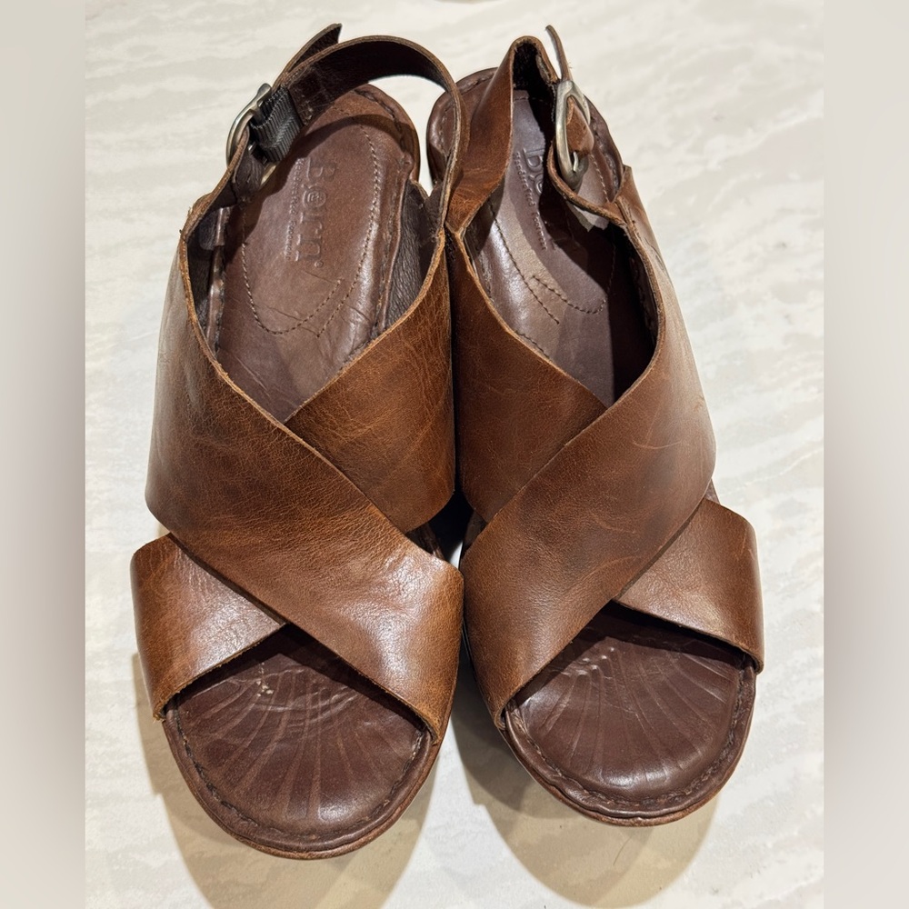 Born Brown Leather Wedge Sandals